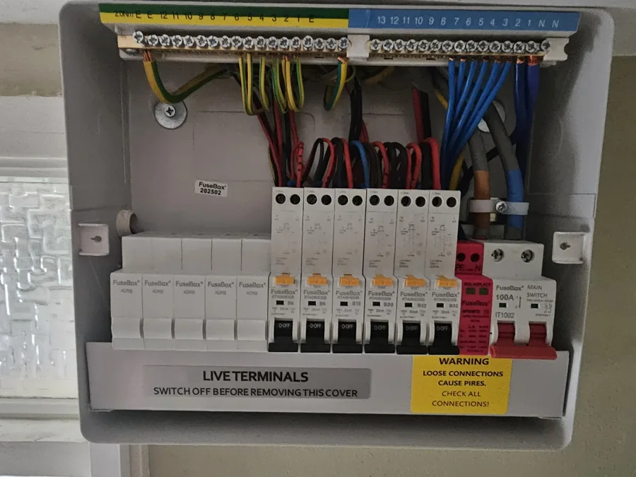 Wiring and protective devices inside a consumer unit